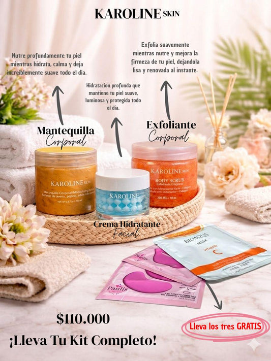 Kit Mantequilla Corporal + Crema Facial + Exfoliante Corporal + Mascarillas Gratis