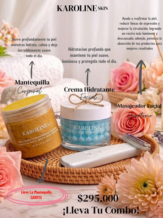 Kit Mantequilla Corporal Gratis + Crema Facial + Maseajeador Facial Giratorio